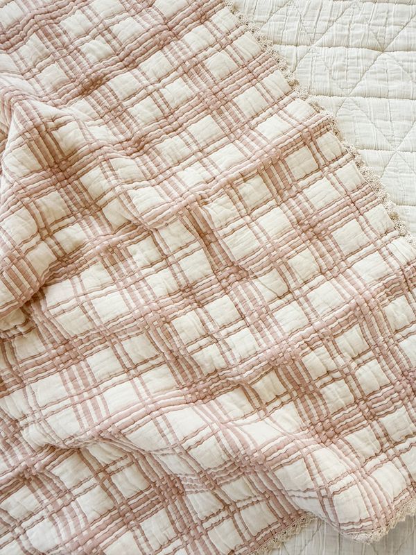 French Plaid Blanket - Petal