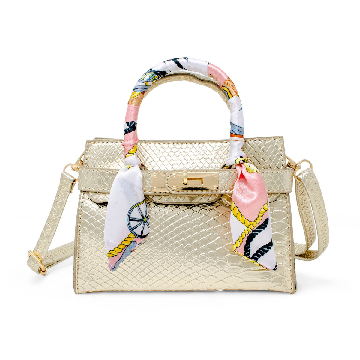 Gold Crocodile Scarf Handbag