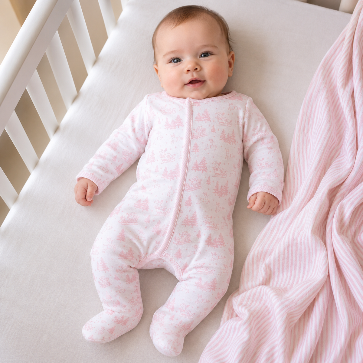 Holiday Toile Footie - Pink