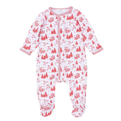 Holiday Toile Footie - Red