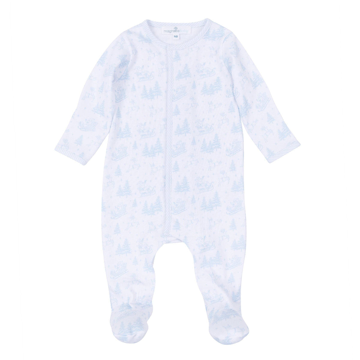Holiday Toile Footie - Light Blue