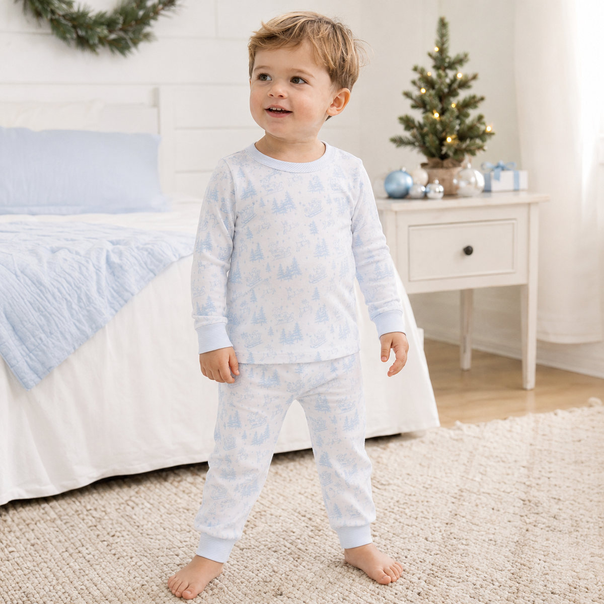 Holiday Toile Pajamas - Light Blue