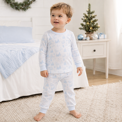 Holiday Toile Pajamas - Light Blue