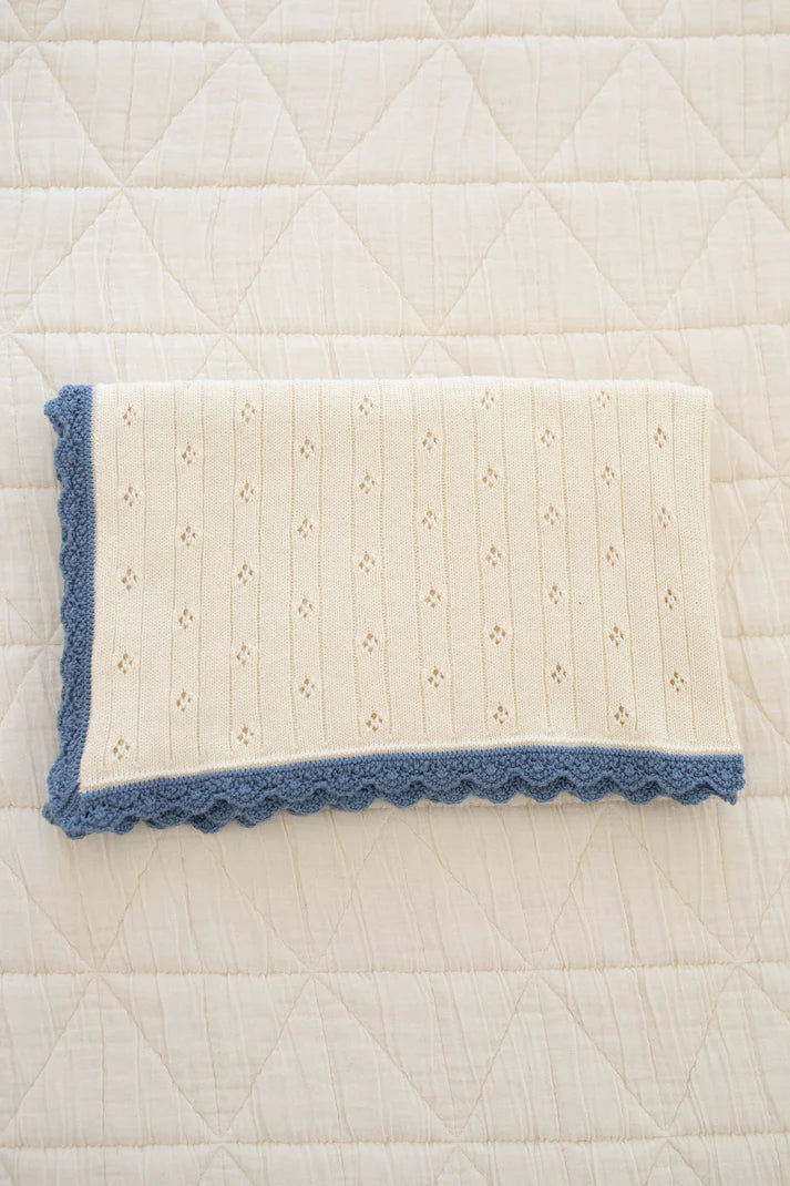 Knit Pointelle Blanket - Milk & Blue Jay