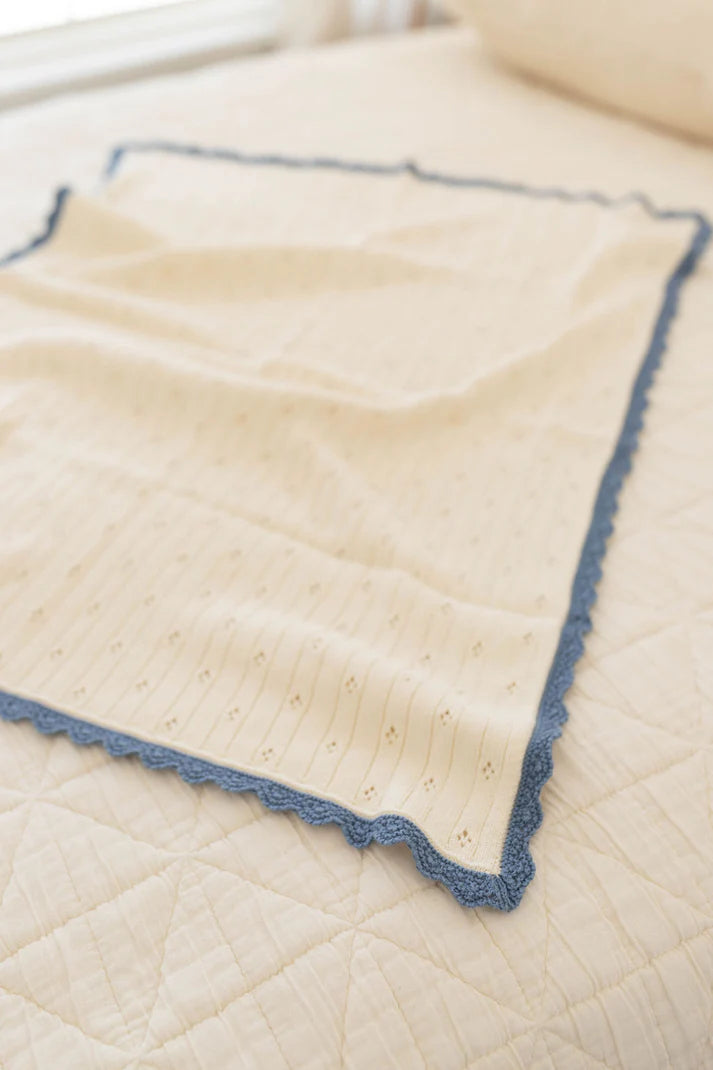 Knit Pointelle Blanket - Milk & Blue Jay