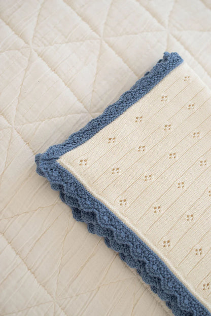 Knit Pointelle Blanket - Milk & Blue Jay