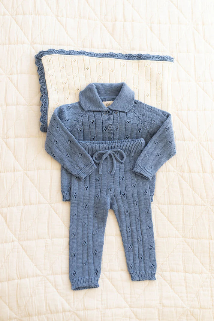 Heirloom Pointelle Cardigan - Blue Jay