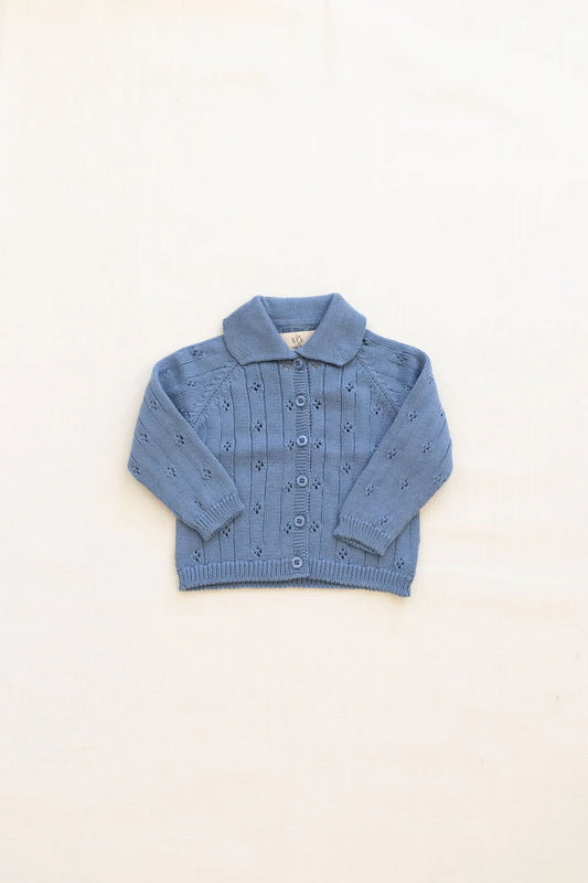 Heirloom Pointelle Cardigan - Blue Jay